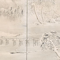 嵐山雪景図屏風　森寛斎筆　当館