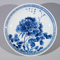 Bowl with Peonies Kameyama Ware; porcelain with underglaze blue Decoration by Tetsuo Somon (Nagasaki Museum of History and Culture)