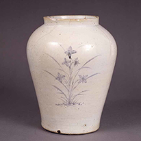 Jar with Flowering Plants Porcelain with underglaze blue gold Gift of Kasakawa Masaaki Kyoto National Museum