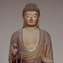 Standing Amida (Amitābha) Buddha Wood with gold paint and cut gold leaf Chion-ji Temple, Kyoto