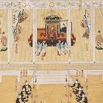 Enthronement of Emperor Reigen; Abdication of Emperor Go-Ssai (Right screen)　By Kano Einō