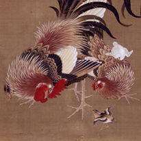 Chickens and White Plum Blossoms By Kanō Eiryō　(Kyoto National Museum)