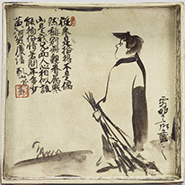 Important Cultural Property. Square Dishes with the Chinese Monk Poets Hanshan (Kanzan) and Shide (Jittoku). Painting by Ogata Kōrin, ceramic by Ogata Kenzan. Kyoto National Museum